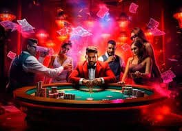 Gambar gelas kartu dan dadu menandakan ruang permainan live casino dengan dealer asli